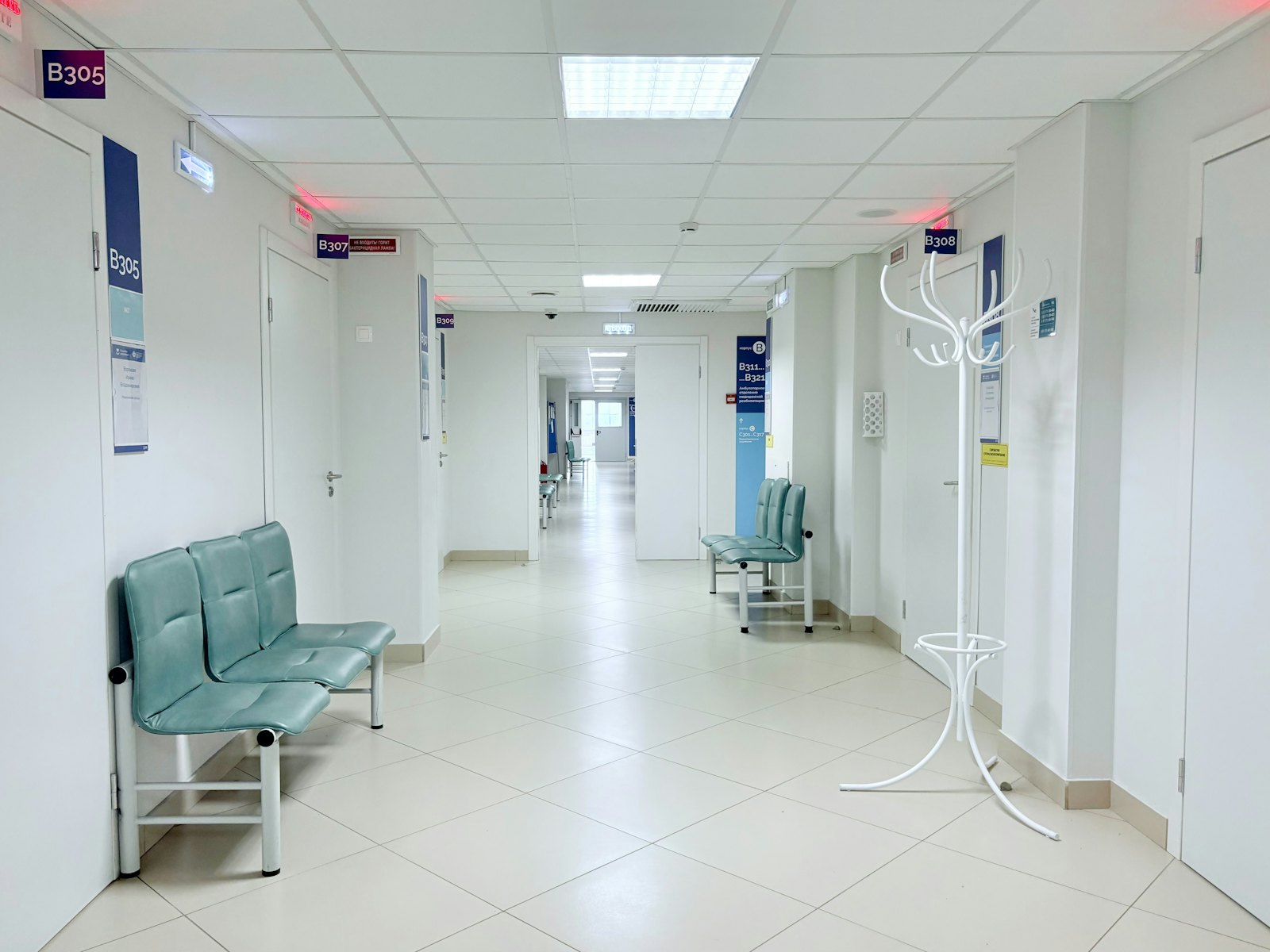 Bright, spotless clinic corridor